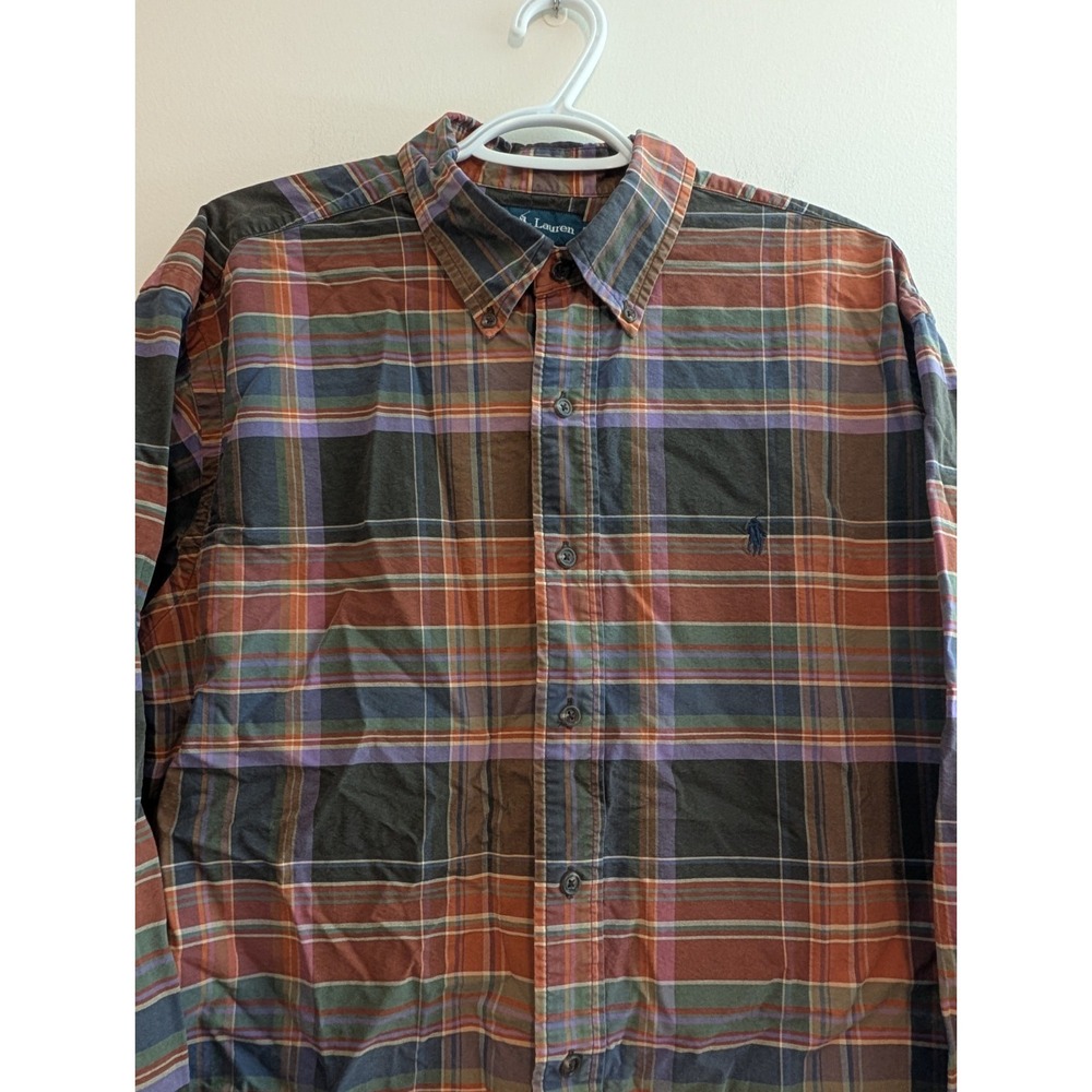 VTG Ralph Lauren Men's Plaid Dress Shirt Size XL Long Sleeve Button-Up Cotton